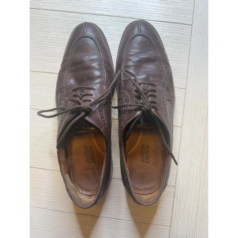 Johnston & Murphy Men's Brown Sheepskin Leather Lace Up Oxford Shoes. Sz‎ 12D